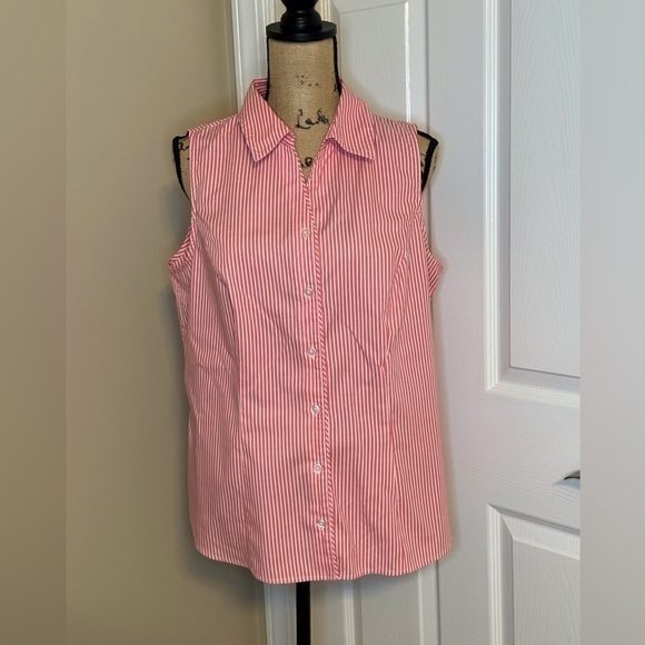 Women’s CJ.Banks Sleeveless classic button-down shirt stripe Pink/White Size XL - Picture 1 of 8